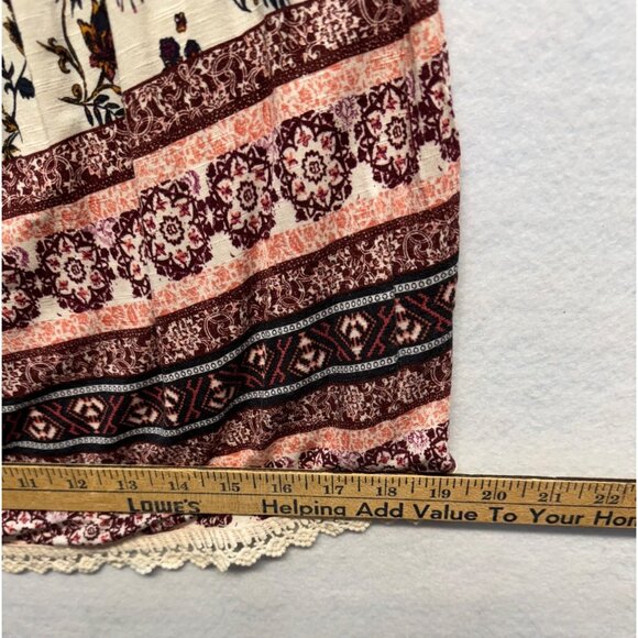 Boho-Style Sleeveless Floral Smocked Tank Top Eyeshadow L Cream/Red Cotton Blend - Picture 8 of 8